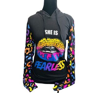 ON FIRE Graphic Lip Print Hoodie Long Sleeve Size L